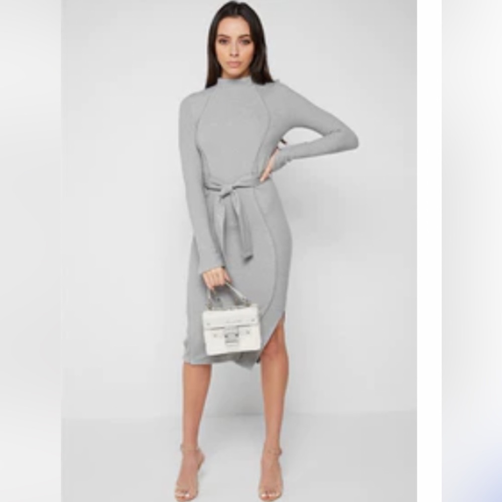 RIBBED MIDI DRESS -GREY